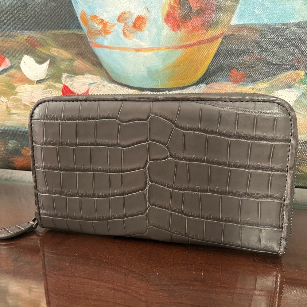 Bottega Veneta Rare Crocodile Long Zipper Wallet G